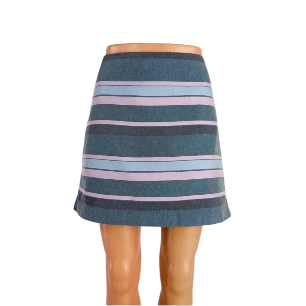 Gap short cotton poly multicolored blue pink striped A line skirt size 12